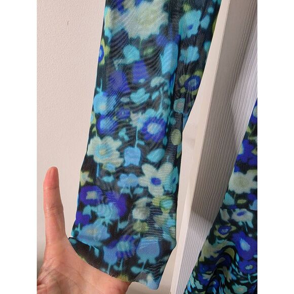 GANNI Mesh Wrap Dress Blue Floral Print Maxi 36, US S - Picture 11 of 13